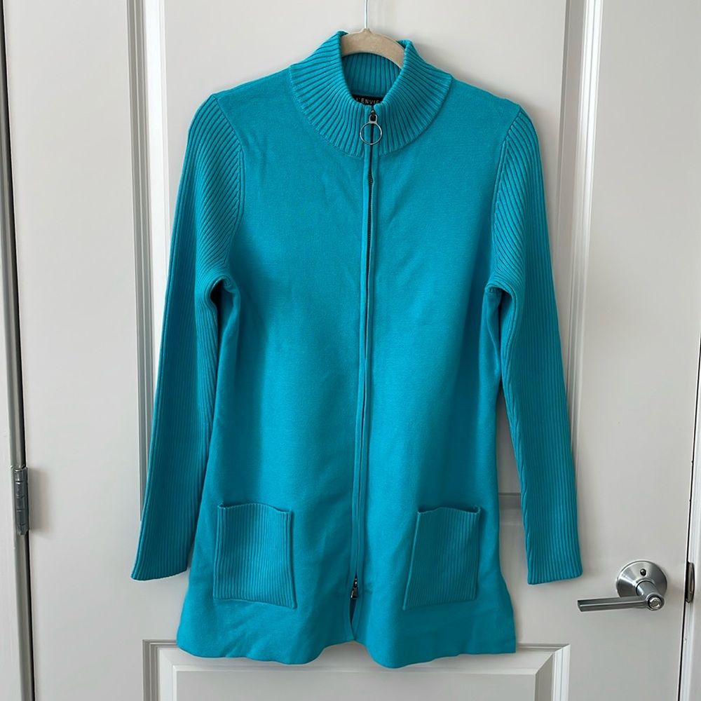 NWT. J’Envie zipper cardigan, size M, XS, teal blue